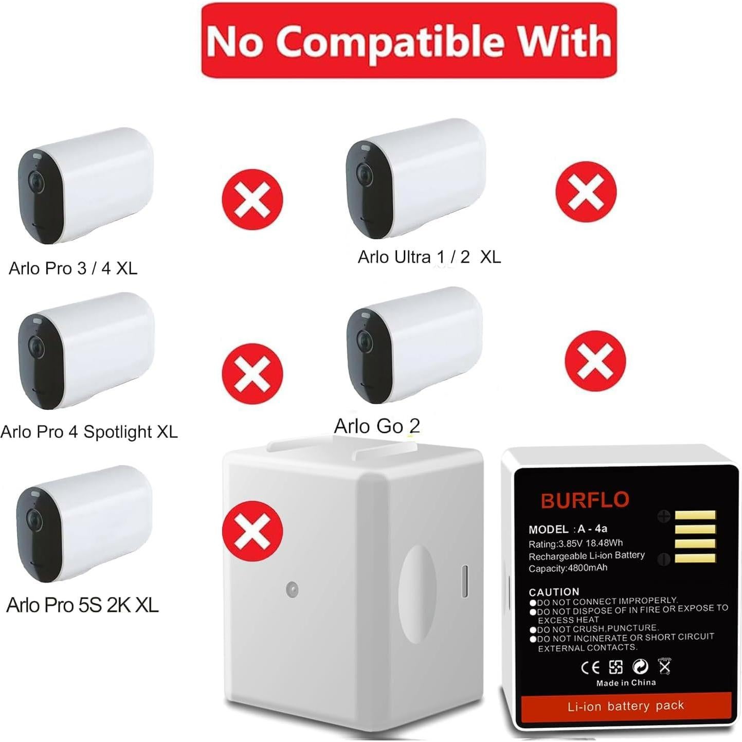 Paquete de 2 Baterías Recargables BURFLO 4800mAh para Arlo