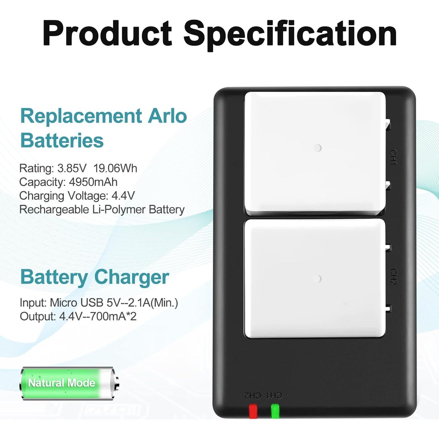 Baterías de Reemplazo Rapthor 4950mAh + Cargador Dual para Arlo