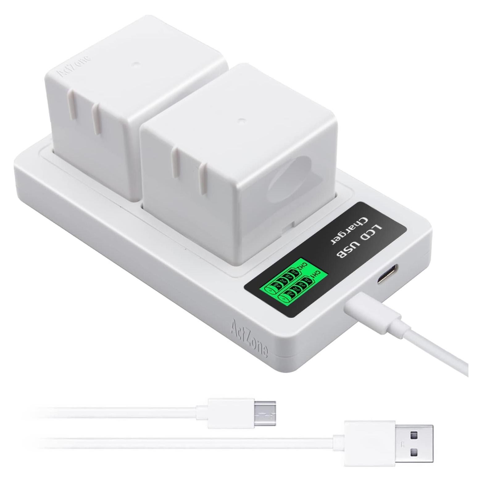 2 Baterías Recargables 4800mAh + Cargador Doble LCD ActZone