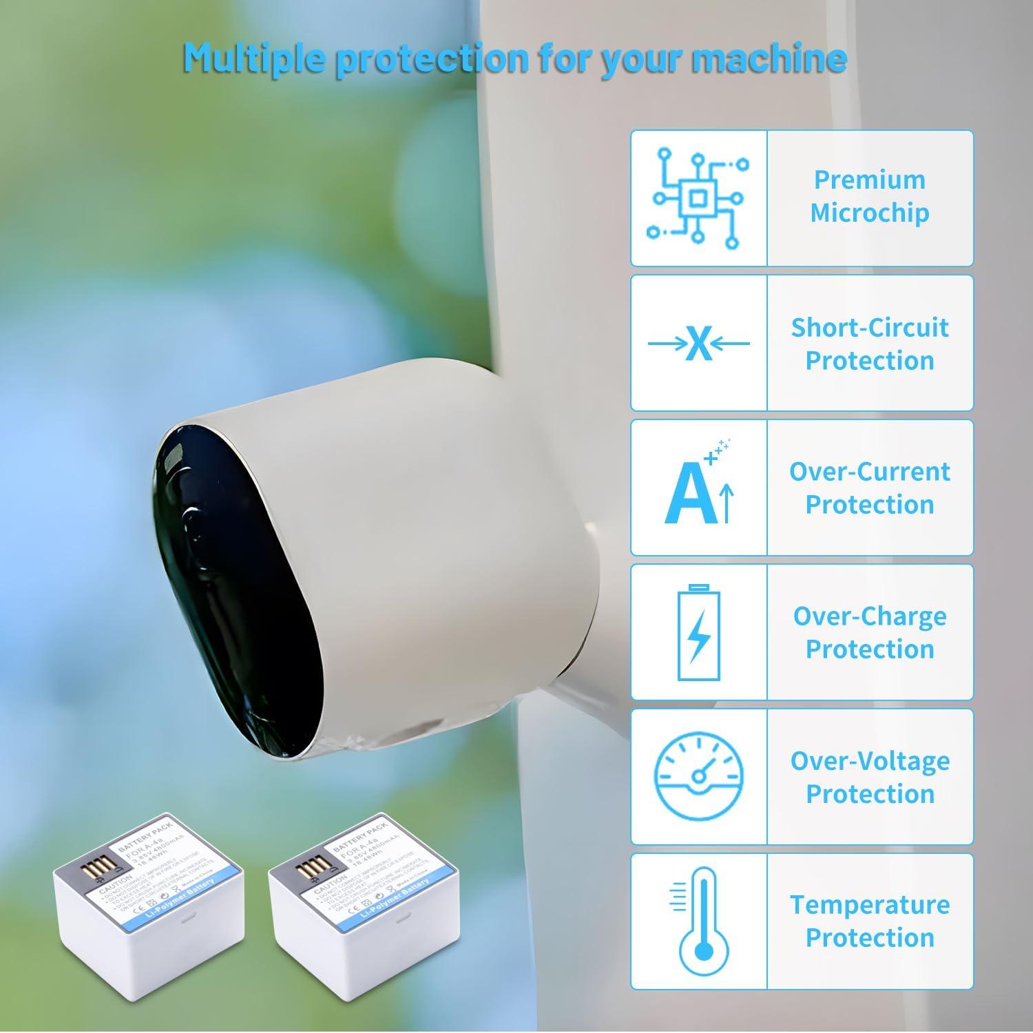 Paquete de 2 Baterías A-4A DGFTB 4800mAh para Arlo Pro 3/4/Ultra