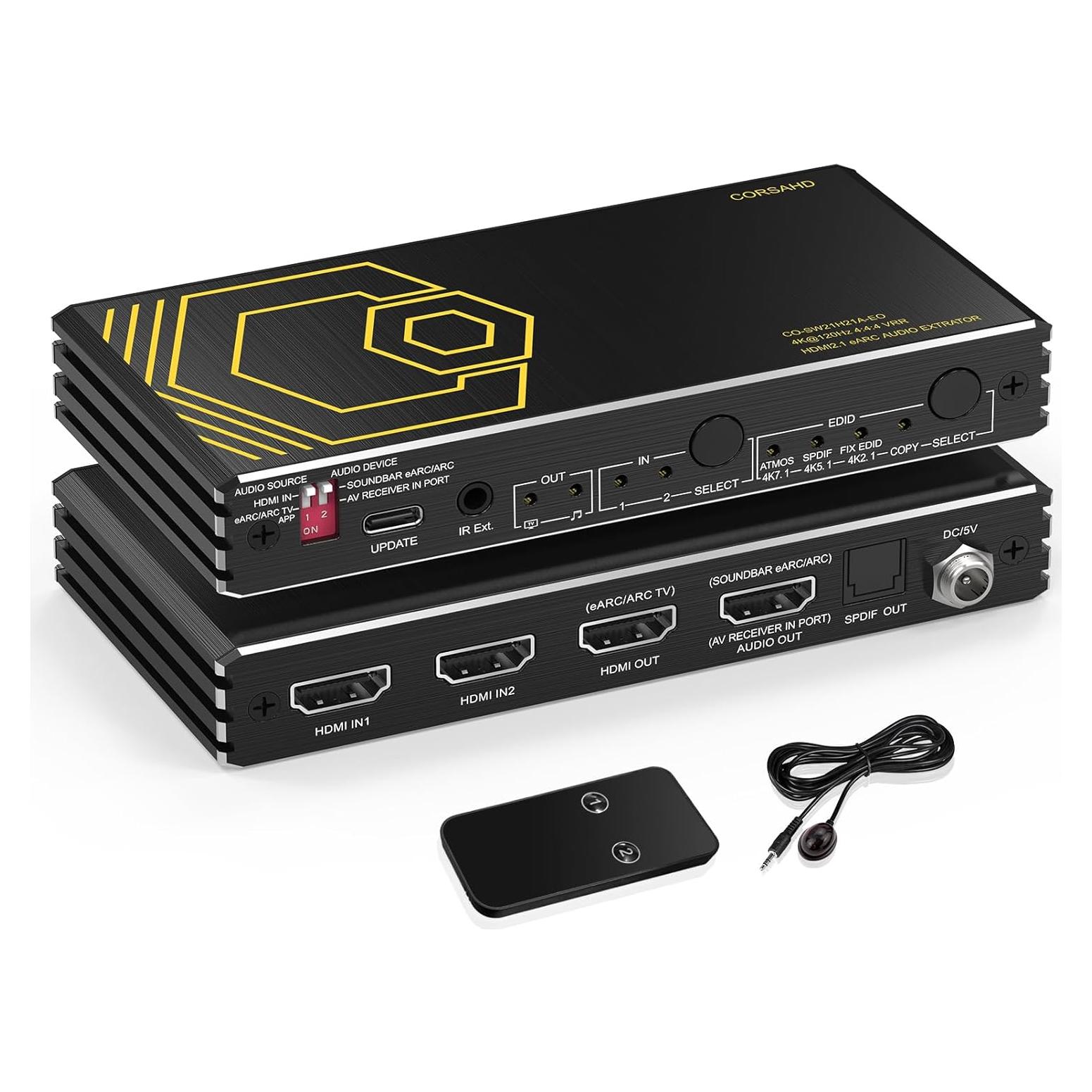 Interruptor HDMI 2.1 CORSAHD 2x1 con Extractor de Audio eARC