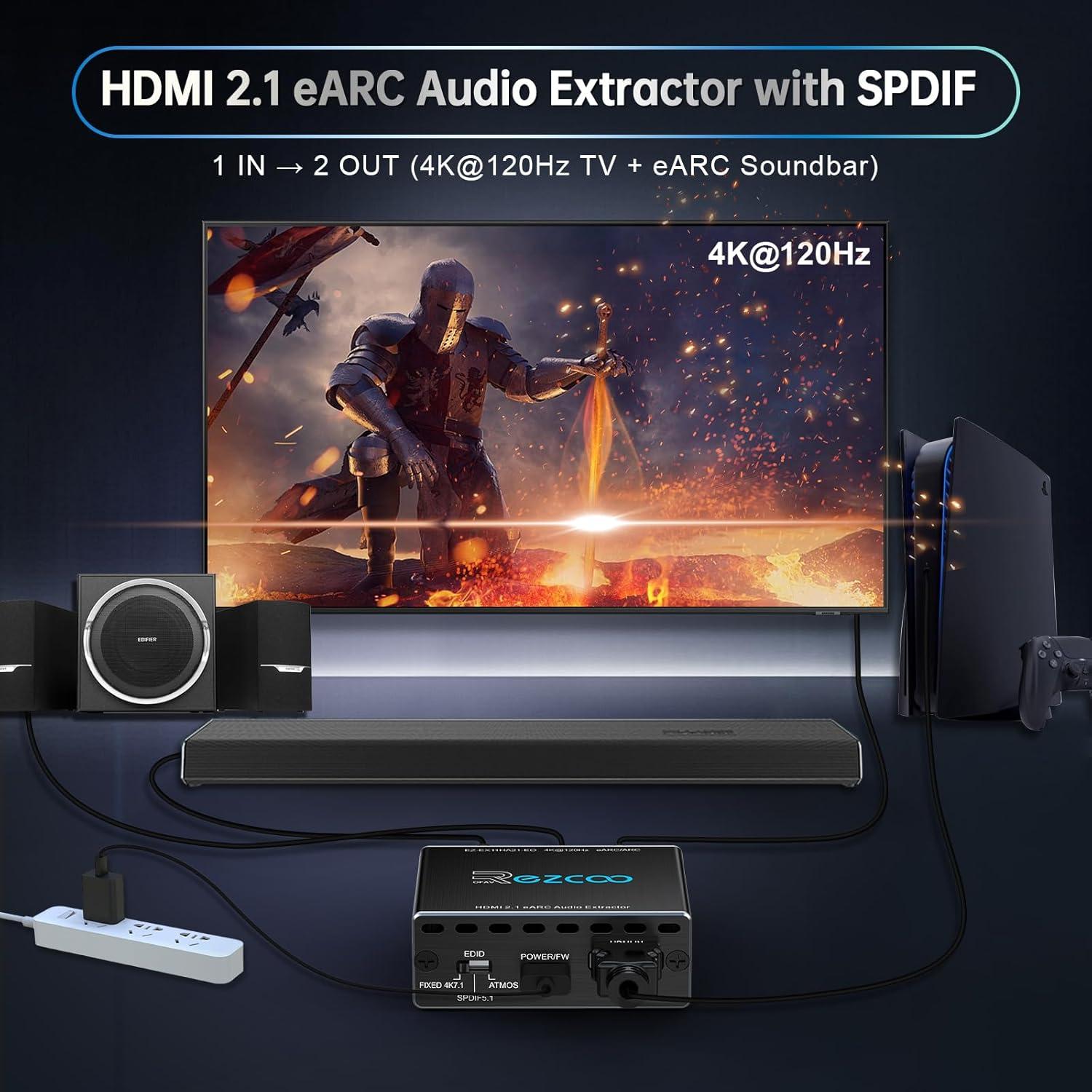 Extractor de Audio HDMI 2.1 EZCOOTECH 4K@120Hz eARC SPDIF