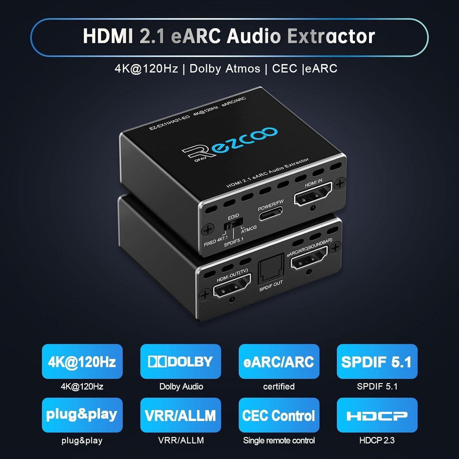 Extractor de Audio HDMI 2.1 EZCOOTECH 4K@120Hz eARC SPDIF