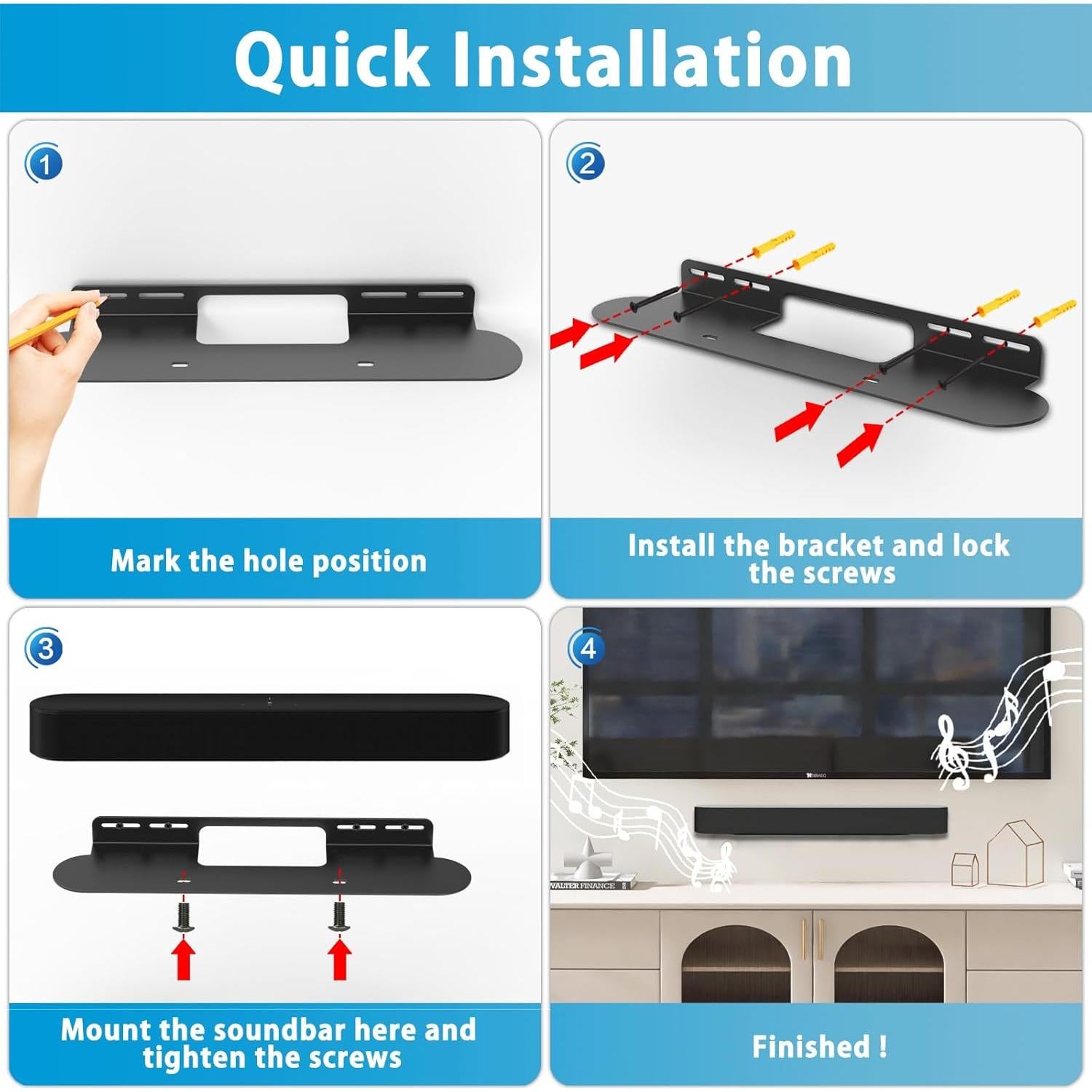 Soporte de Pared para Barra de Sonido Sonos Beam Negro
