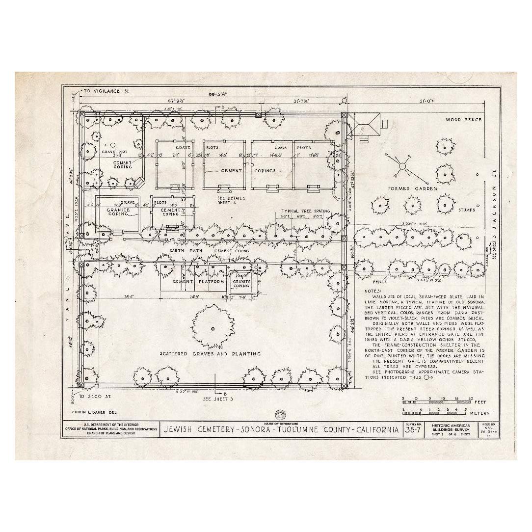 Mapa Vintage Tumbas Cementerio Judío Sonora 35.56x27.94cm