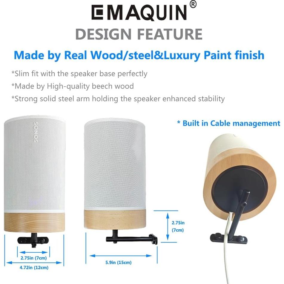 Soporte de pared EMATECH para altavoz Sonos Era 100 - Madera real