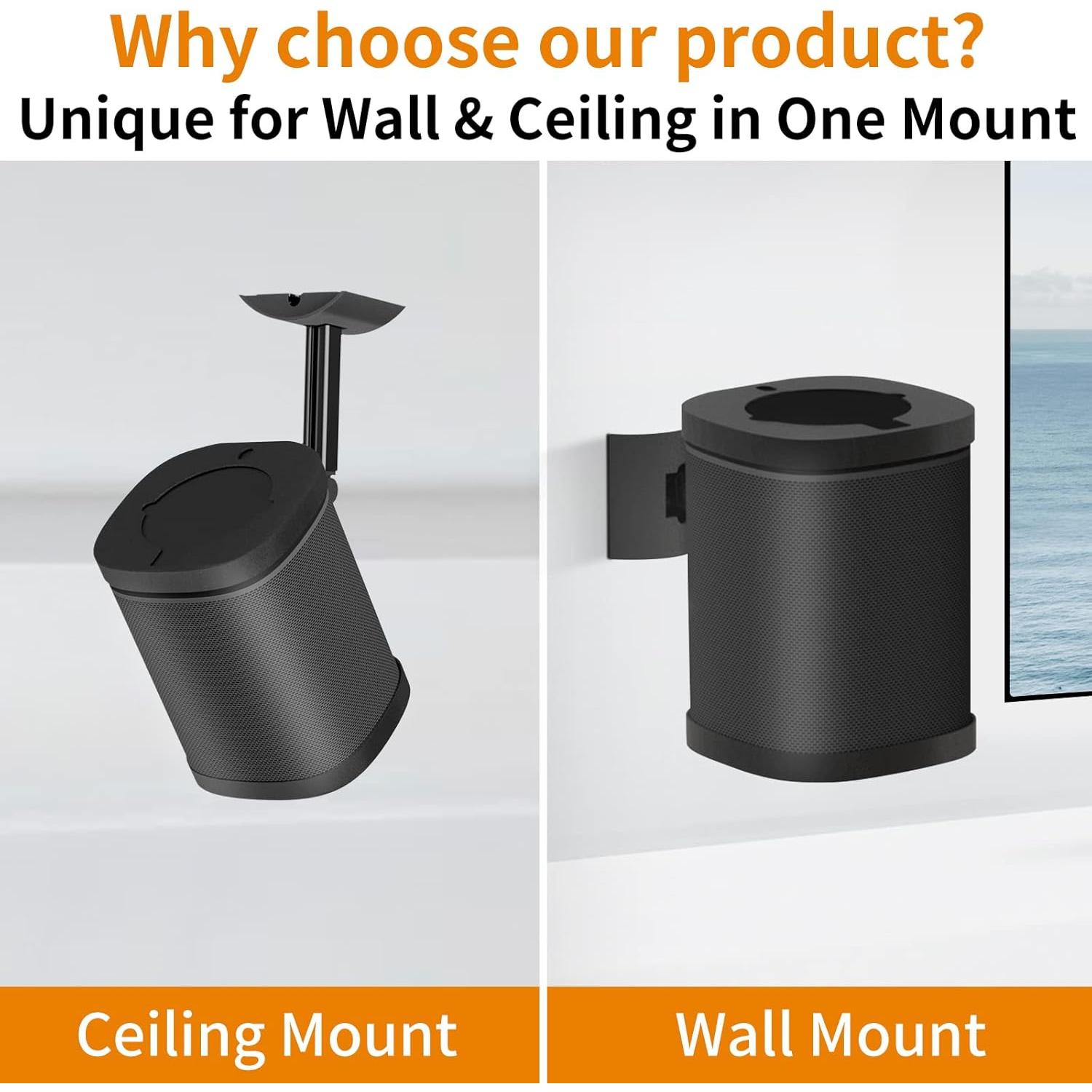 Soporte de Montaje Pared y Techo Sonos One SL Play 1 Negro