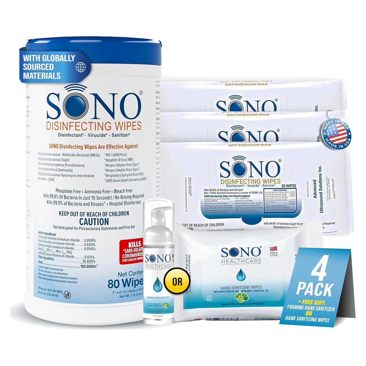 Toallitas Desinfectantes SONO - 80 Unidades, Grado Médico, Sin Alcohol