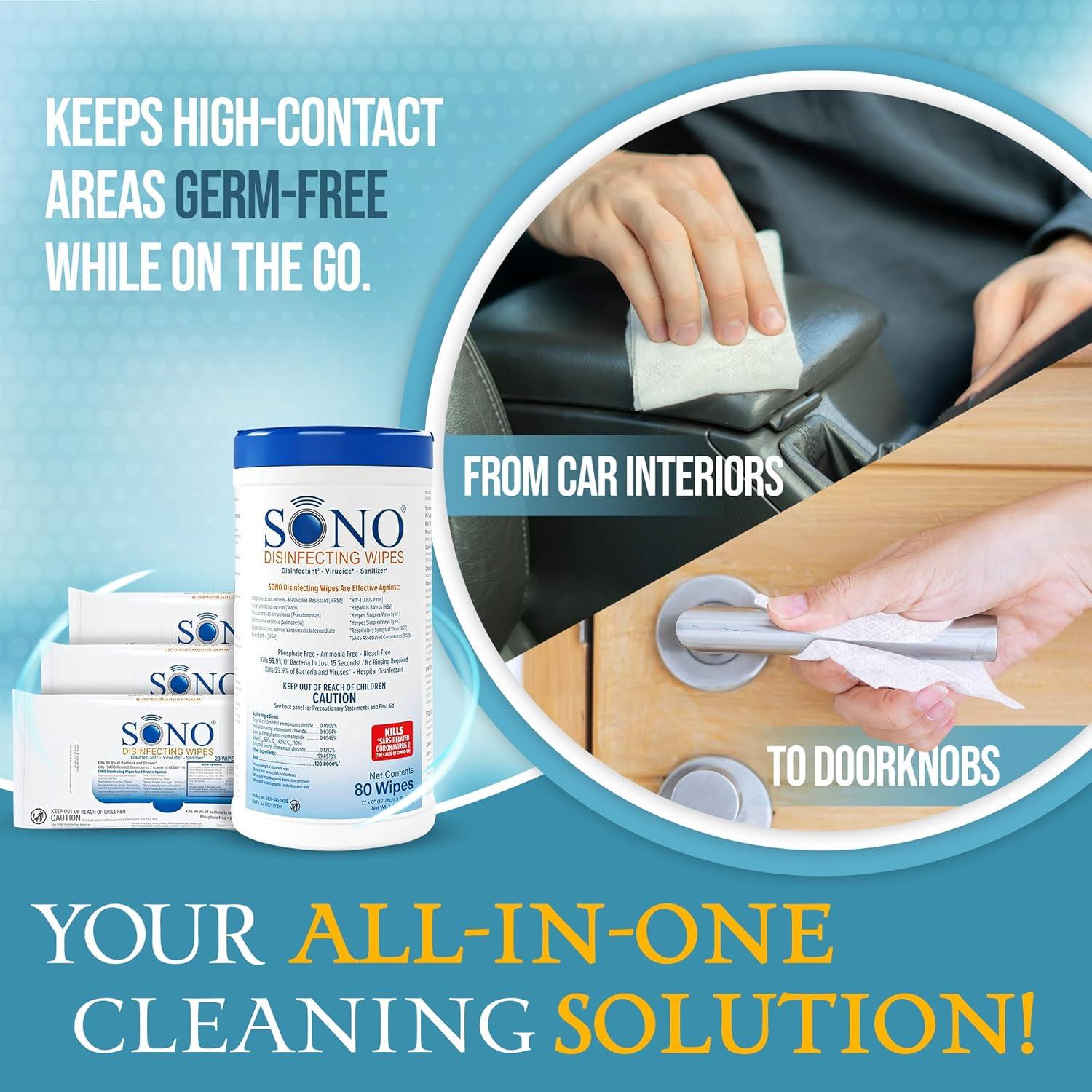 Toallitas Desinfectantes SONO - 80 Unidades, Grado Médico, Sin Alcohol