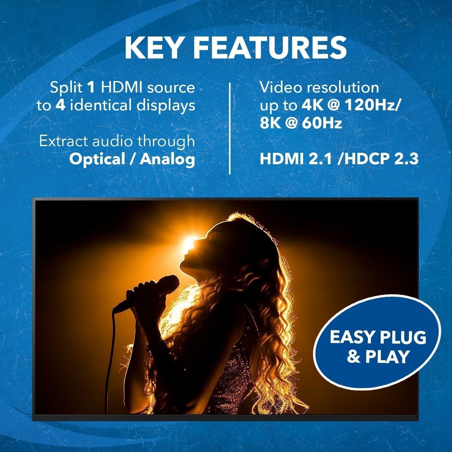 Divisor HDMI 8K OREI BK-104A 1x4 con Extractor de Audio