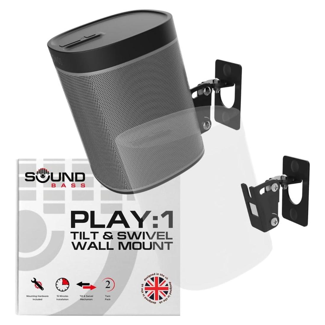 Soporte de Pared Soundbass para Sonos Play:1, Doble, Negro