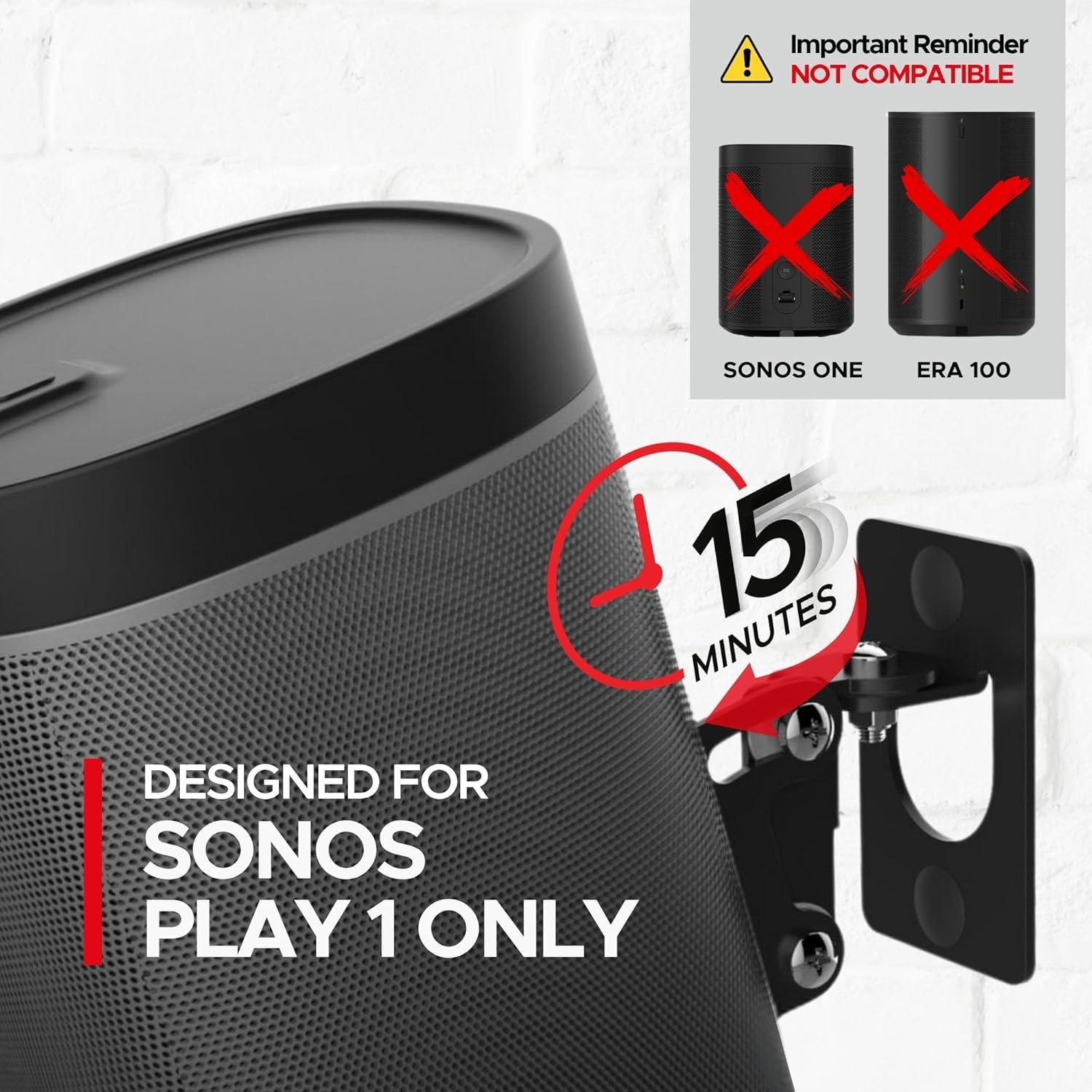 Soporte de Pared Soundbass para Sonos Play:1, Doble, Negro