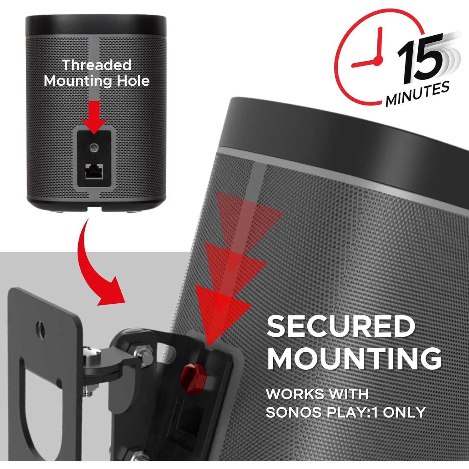 Soporte de Pared Soundbass para Sonos Play:1, Doble, Negro