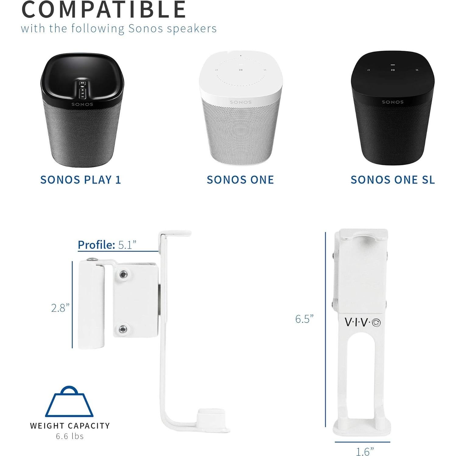 Soportes de Pared Duales VIVO para Altavoces Sonos One SL Play:1