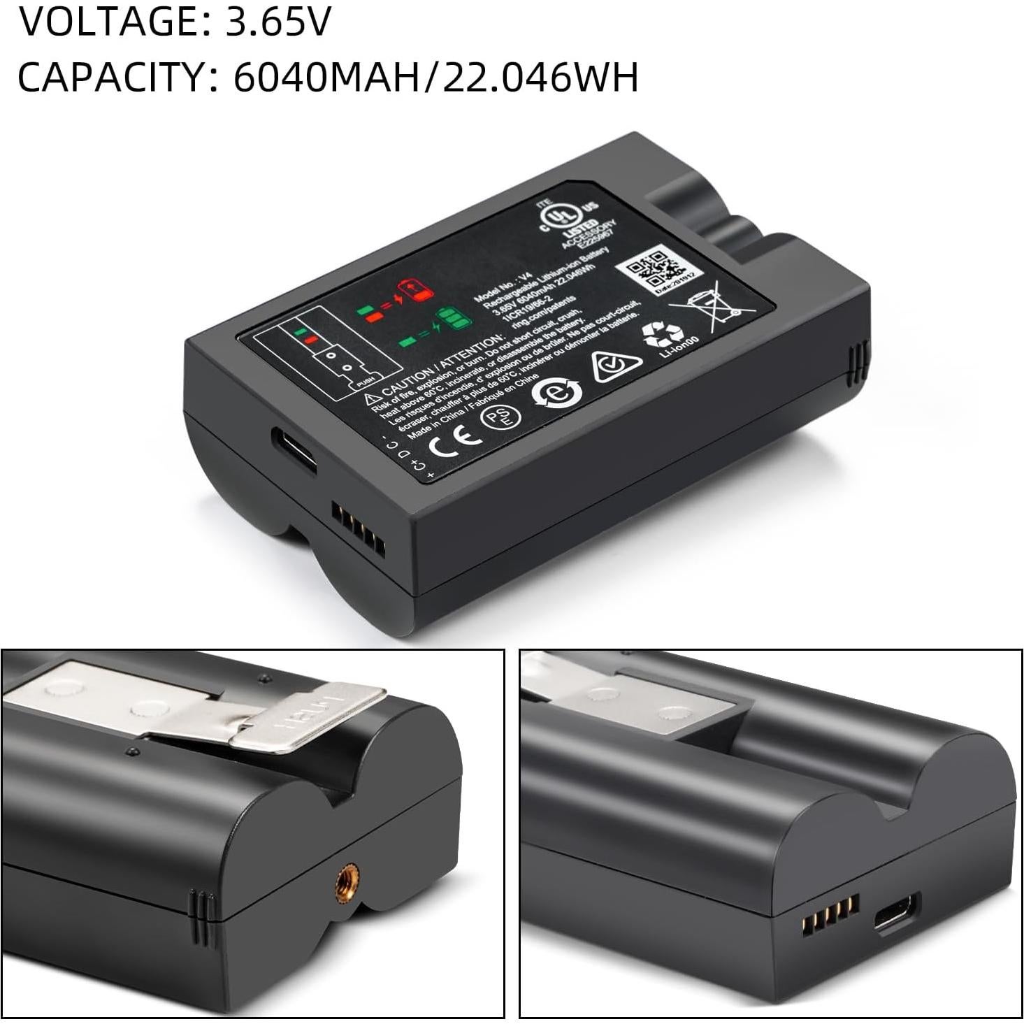 Batería de Reemplazo Ring 6040mAh 3.65V para Timbres y Cámaras