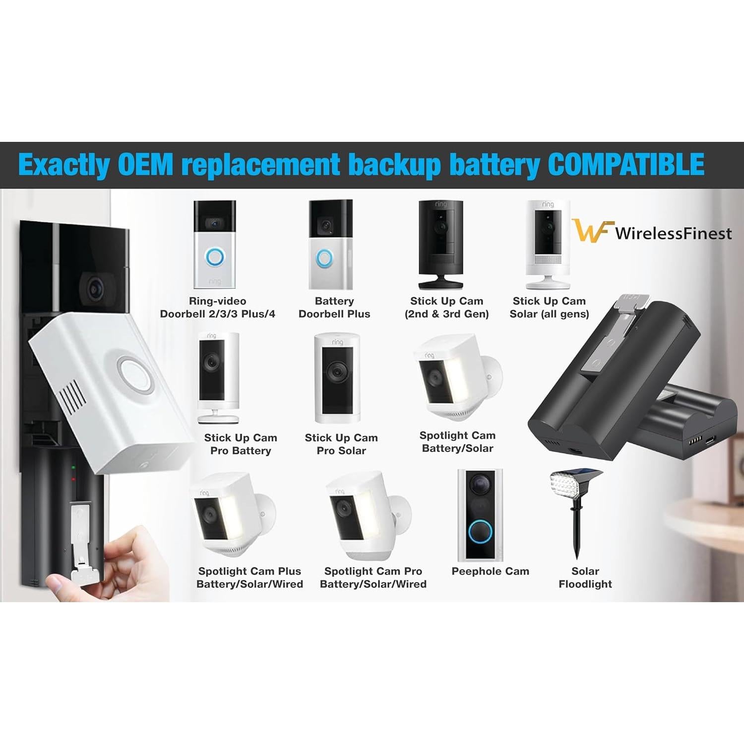 Batería Recargable 6040mAh para Timbre Ring + Estación Carga