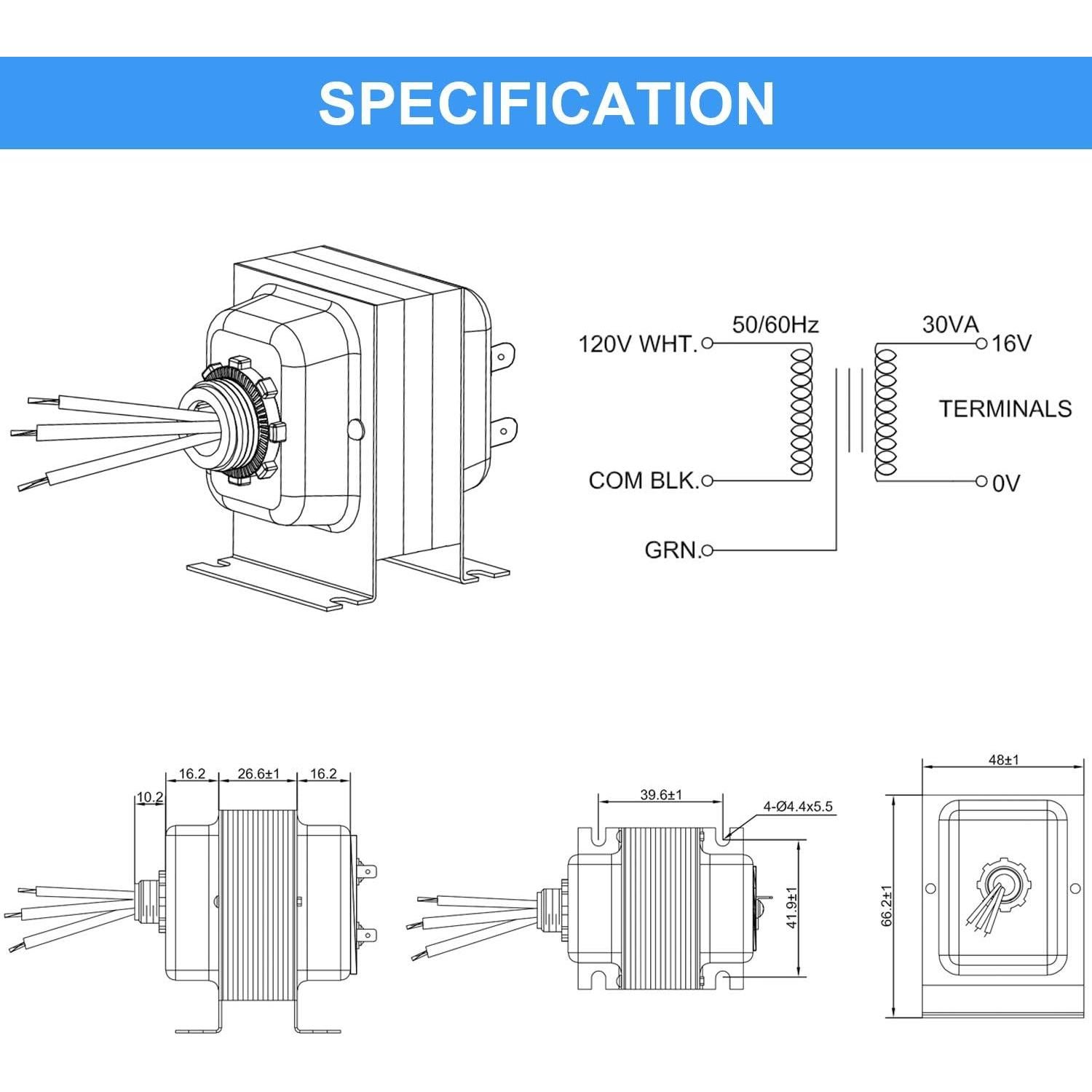 Transformador de Timbre Landhoow 16V 30VA Compatible Ring