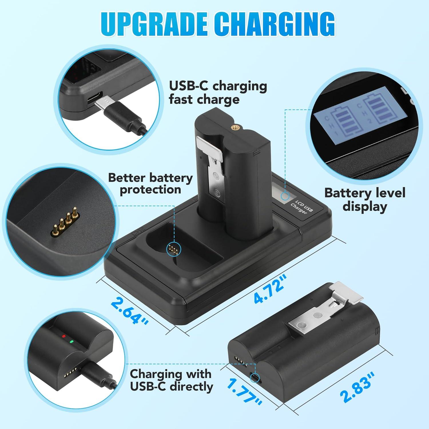 2 Baterías 7200mAh con Cargador USB-C para Ring y Cámaras