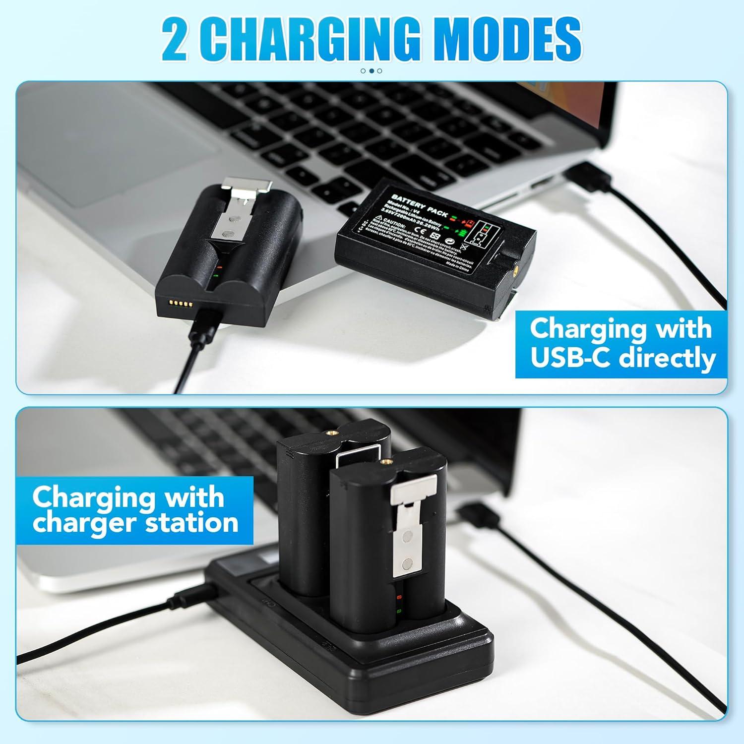 2 Baterías 7200mAh con Cargador USB-C para Ring y Cámaras