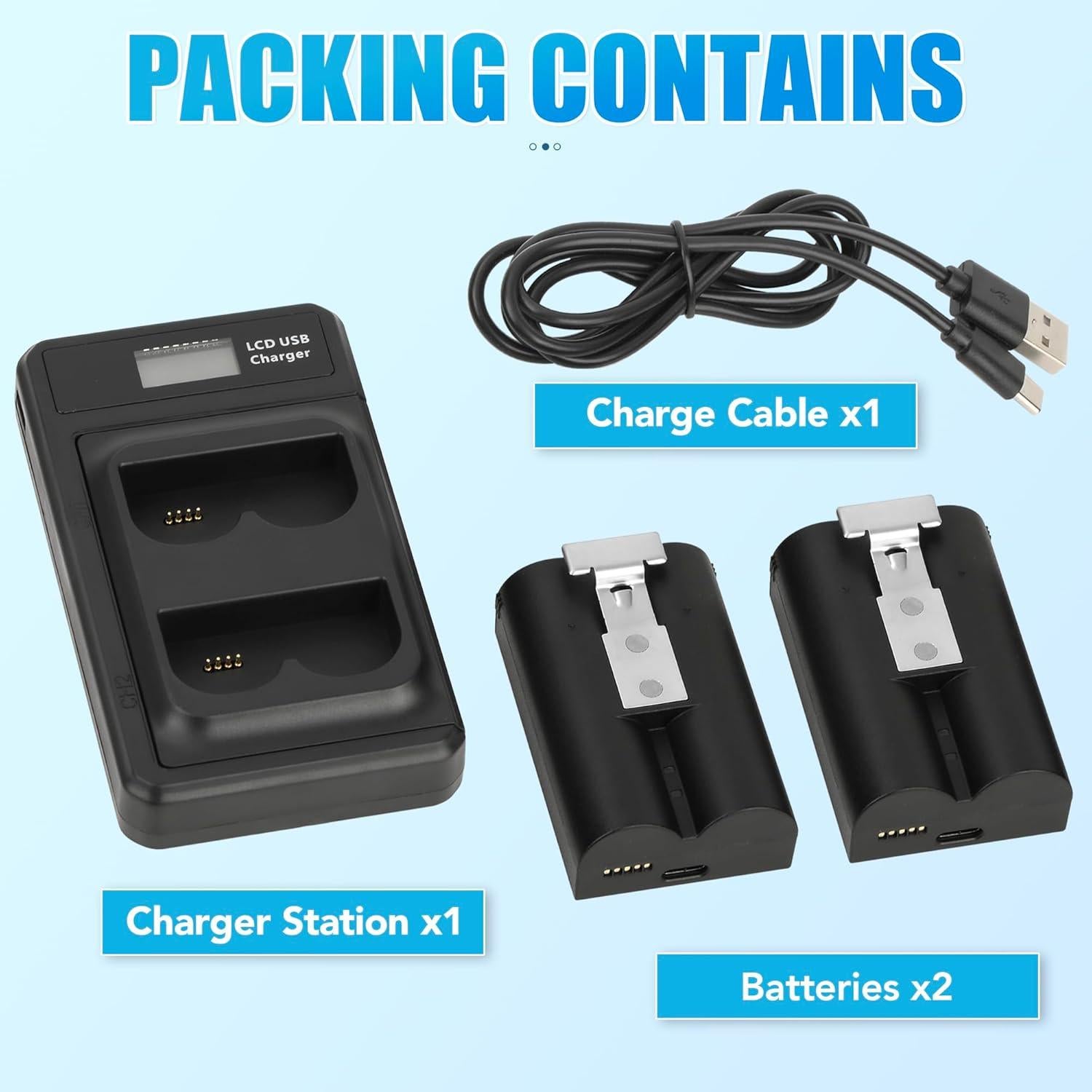 2 Baterías 7200mAh con Cargador USB-C para Ring y Cámaras