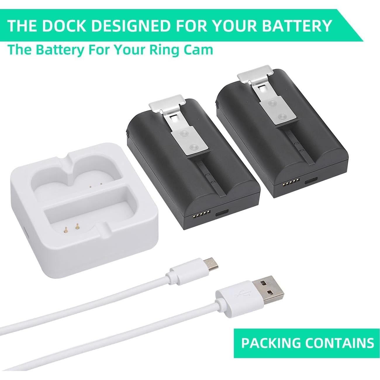 Paquete 2 Baterías Recargables 6040mAh + Cargador Ring