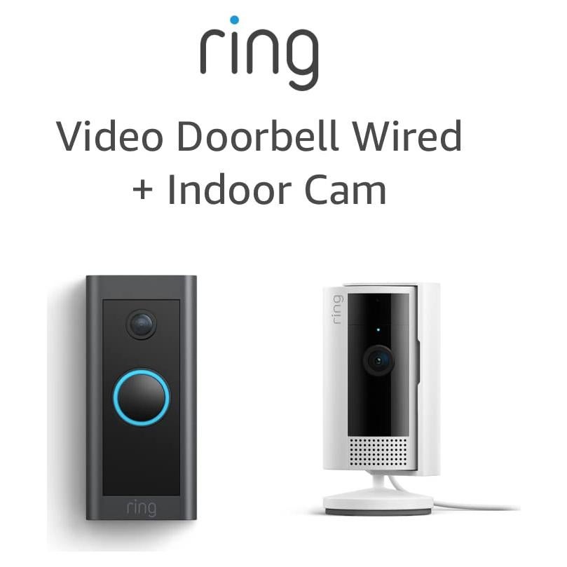All-new Ring Indoor Cam, White with Ring Video Doorbell Wired