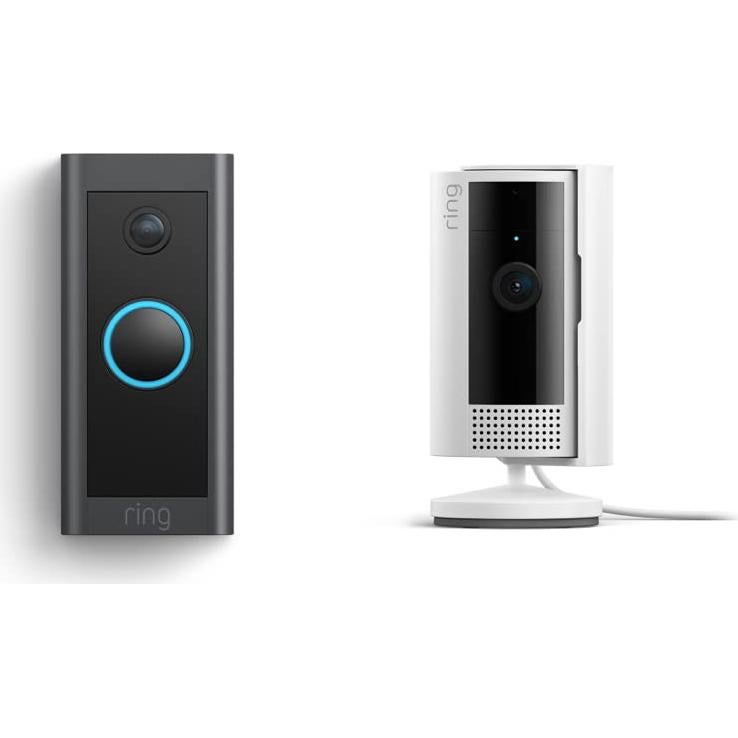 All-new Ring Indoor Cam, White with Ring Video Doorbell Wired