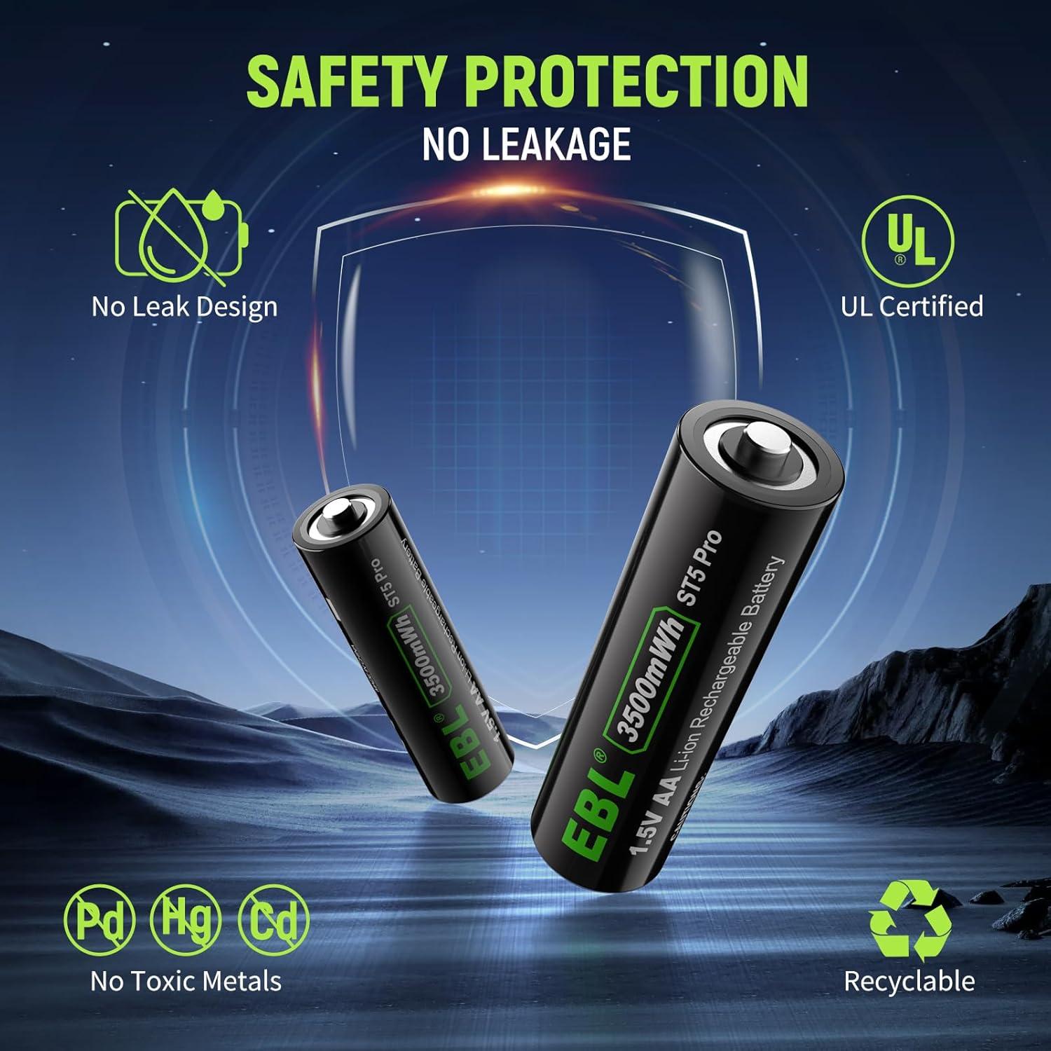 EBL Rechargeable Lithium AA Batteries, 8-Pack 1.5V Lithium Battery AA 3500mWh with USB-C Fast Charger for Blink Camera,Video Doorbell, Flashlight