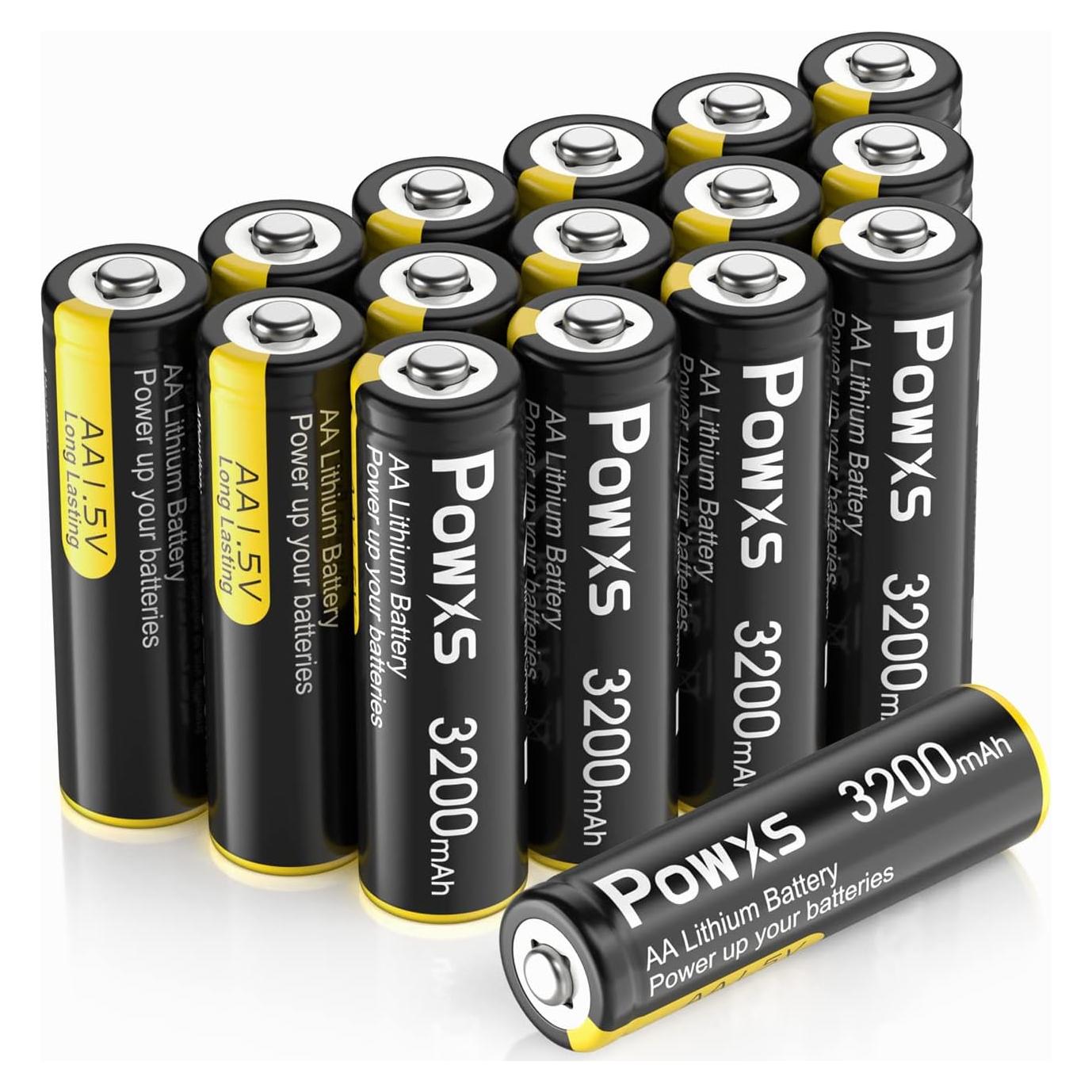 Baterías de Litio POWXS AA 1.5V 3200mAh - Paquete de 16 Unidades