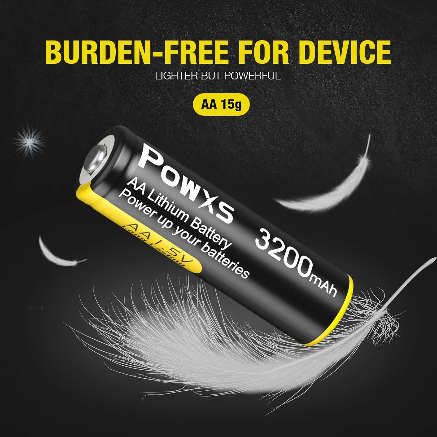 Baterías de Litio POWXS AA 1.5V 3200mAh - Paquete de 16 Unidades