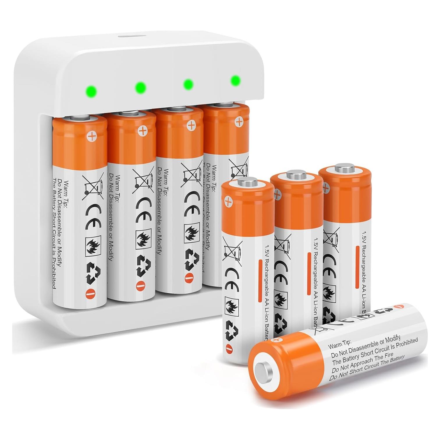 Paquete de 8 Baterías Recargables AA 1.5V con Cargador Rápido