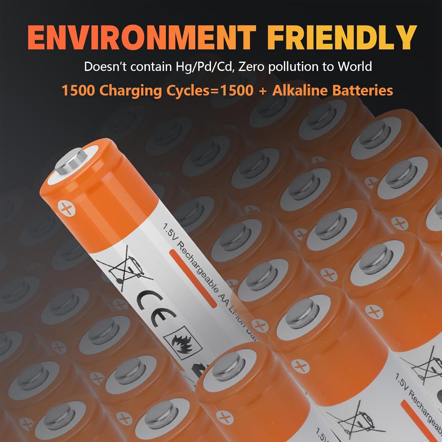 Paquete de 8 Baterías Recargables AA 1.5V con Cargador Rápido