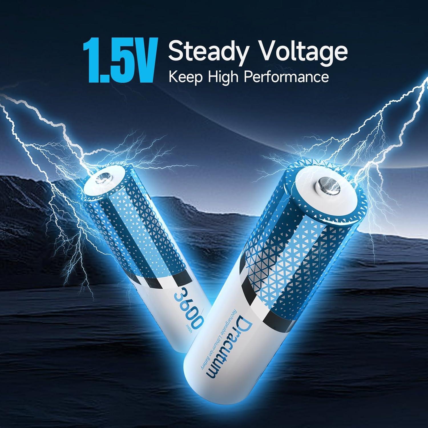 Baterías Recargables AA Dracutum 3600mWh con Cargador