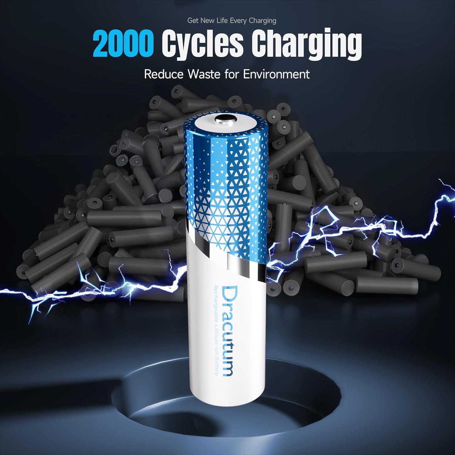 Baterías Recargables AA Dracutum 3600mWh con Cargador