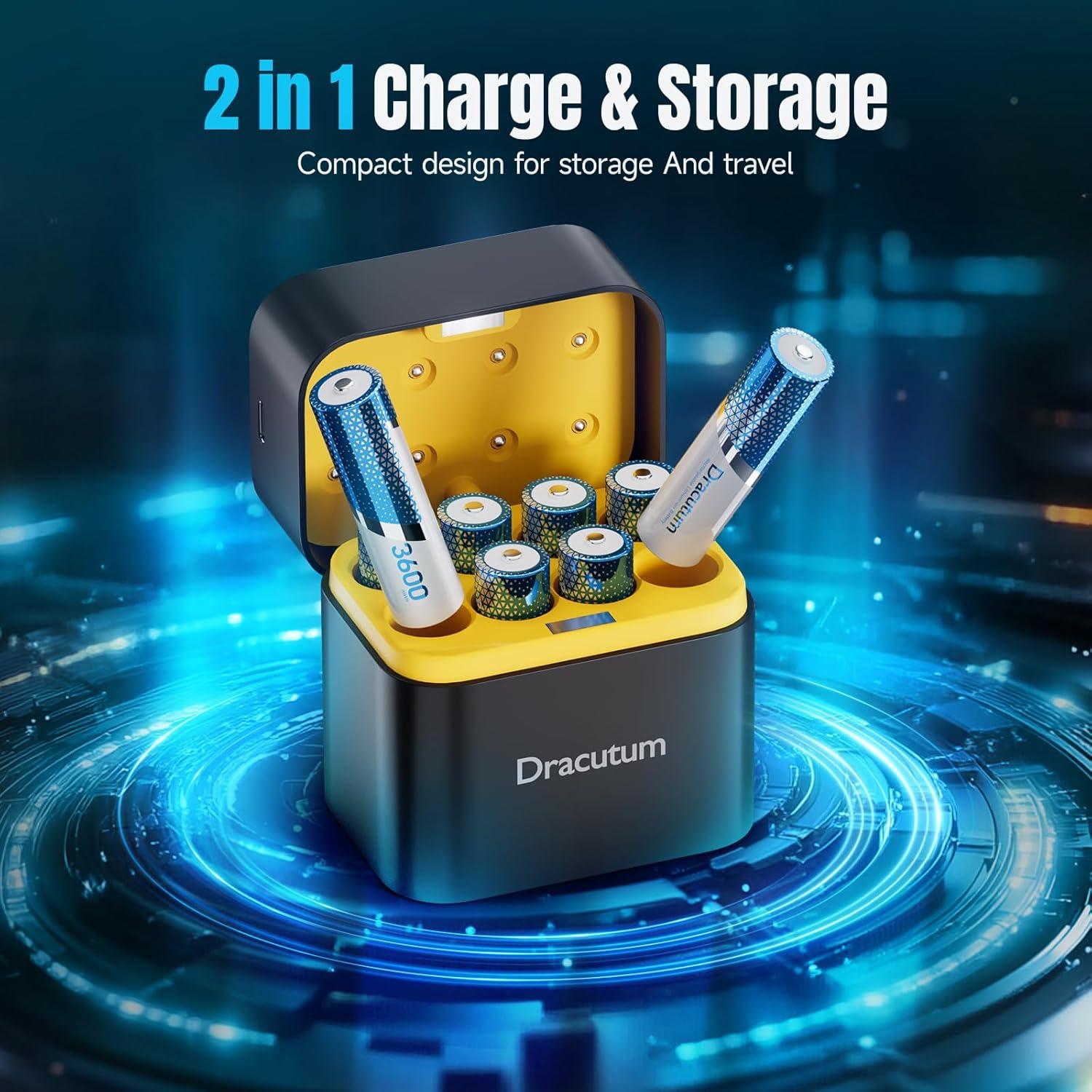 Baterías Recargables AA Dracutum 3600mWh con Cargador