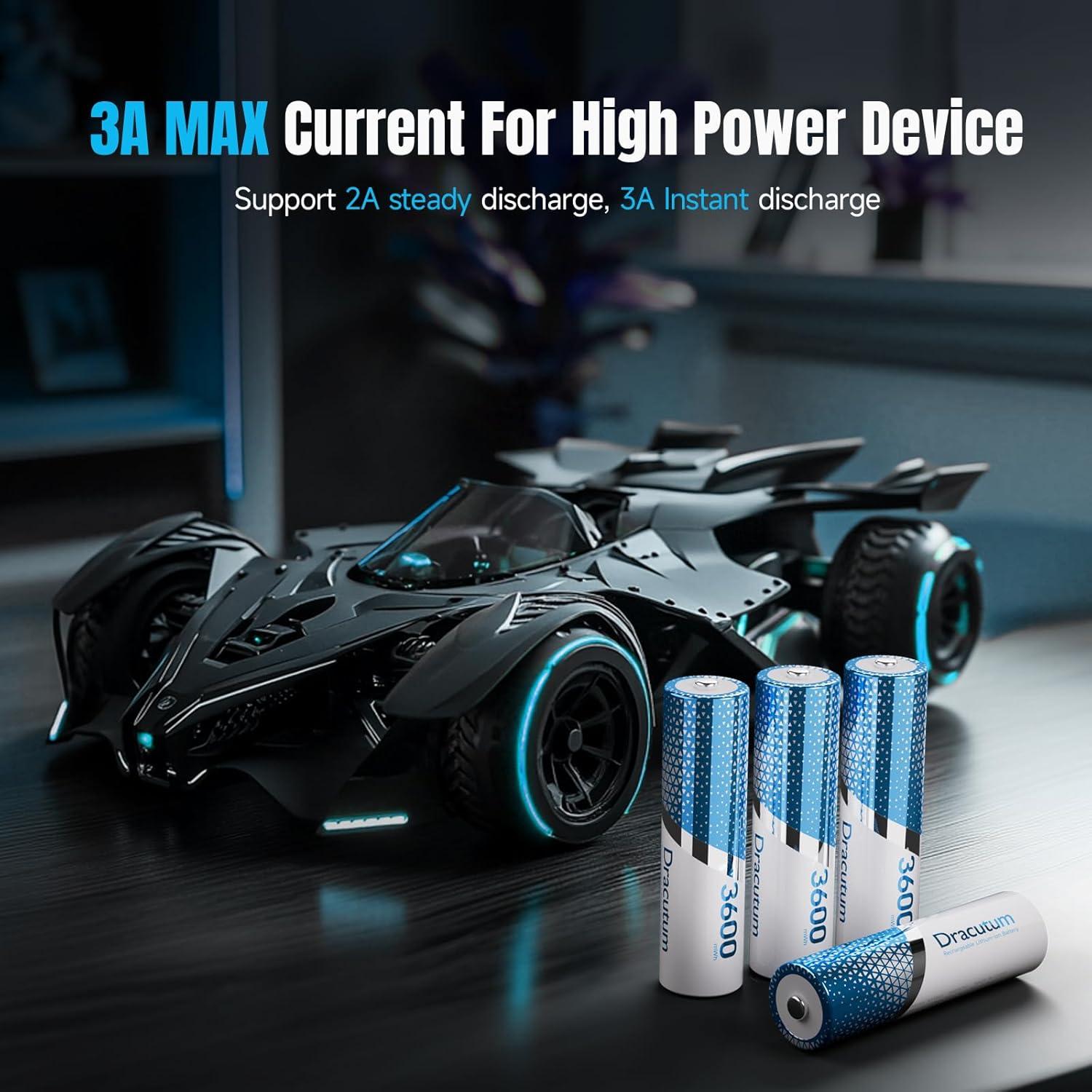 Baterías Recargables AA Dracutum 3600mWh con Cargador