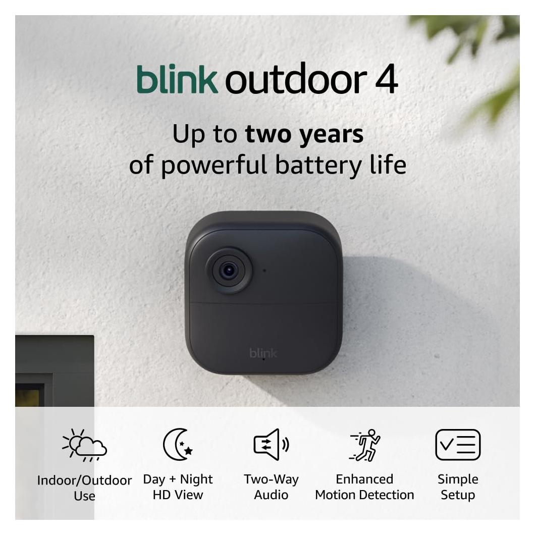 Like-New Blink Outdoor 4 with Sync Module 2 – Wireless smart security camera, two-year battery, 1080p HD day and infrared night live view, two-way talk – 2 camera system