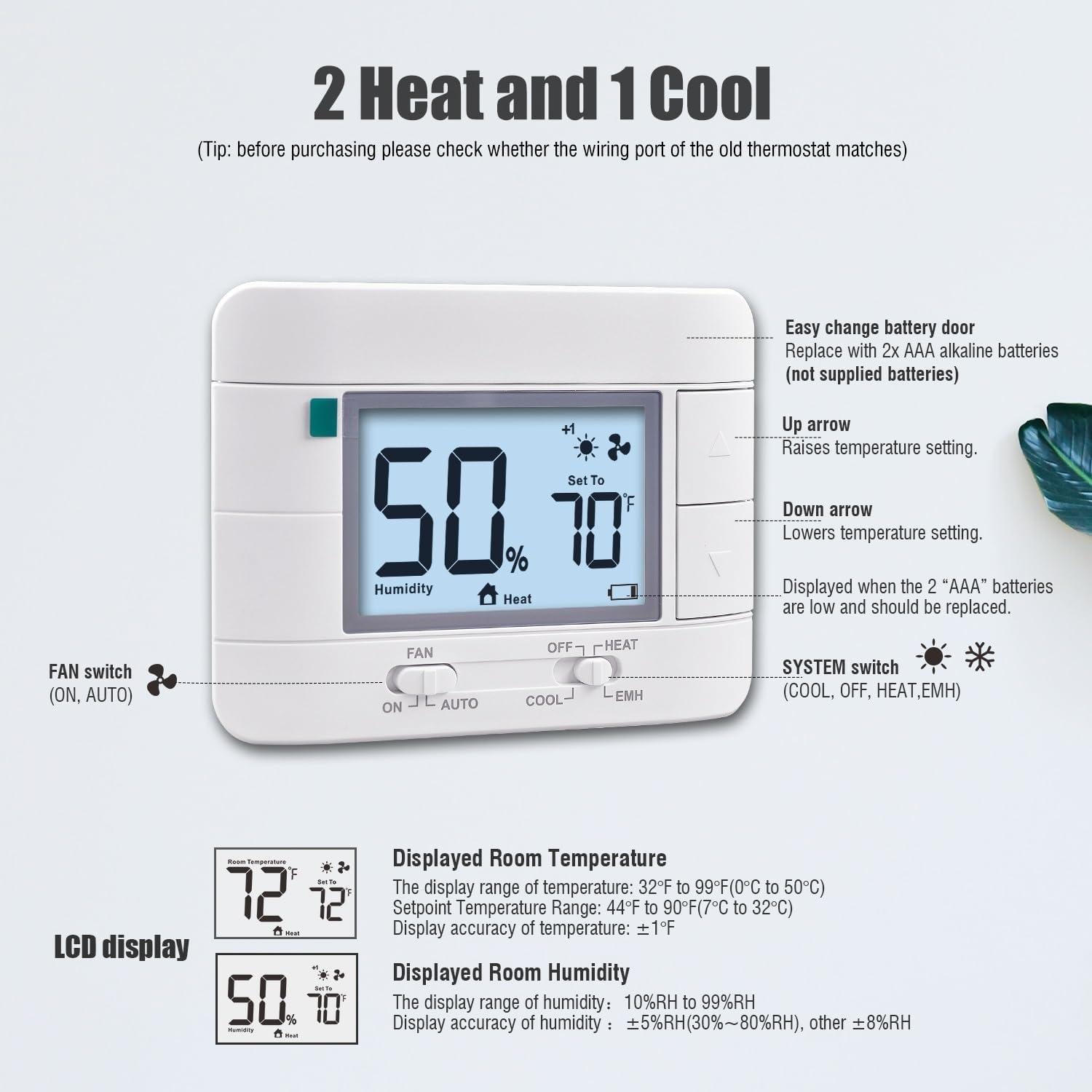 Termostato Digital Aowel AW721 2 Calor 1 Frío Pantalla 5"