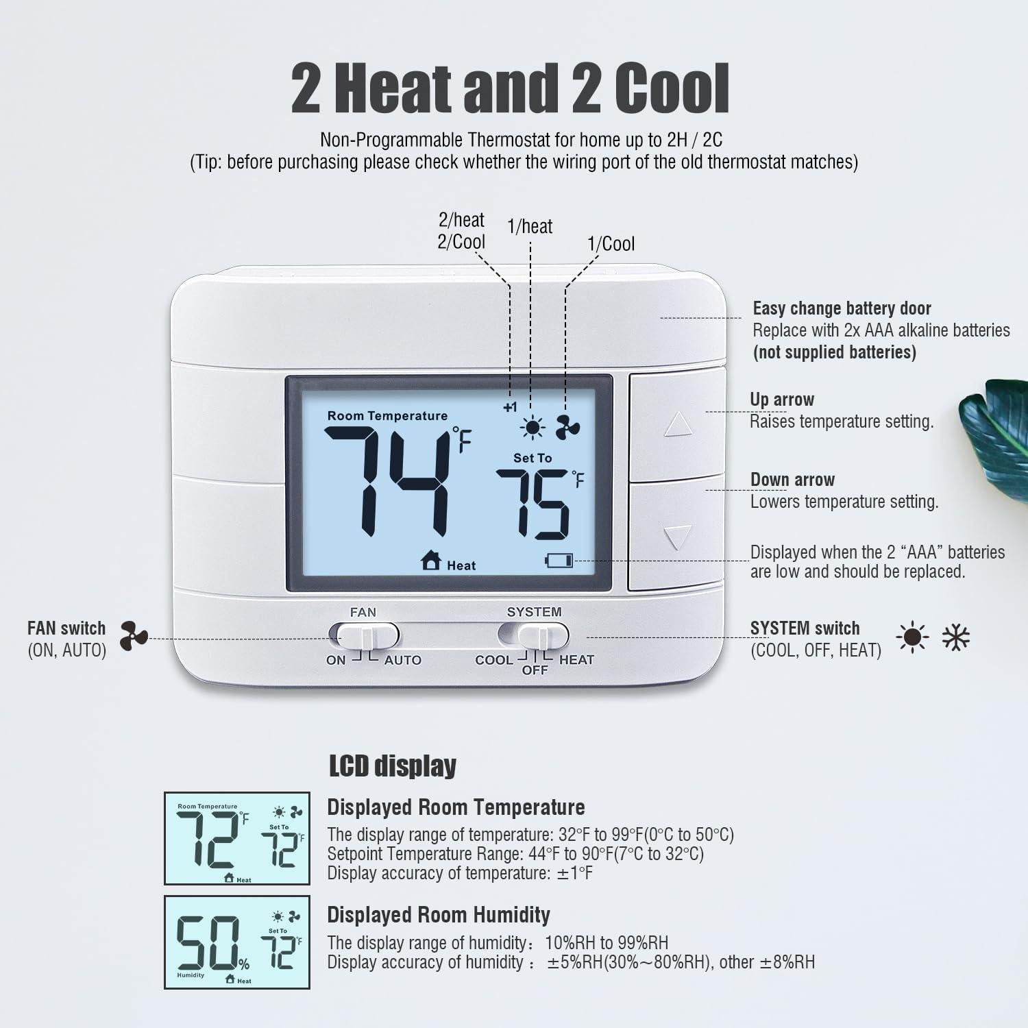 Termostato No Programable Aowel AW711 2 Calor 2 Frío LCD