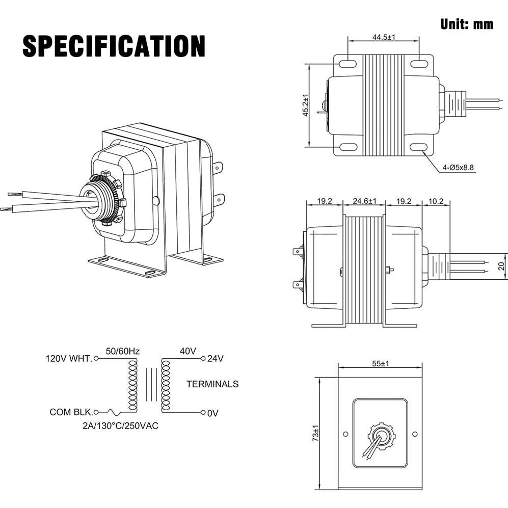 Transformador de Timbre 24V 40VA YUNFOOK - Listado UL