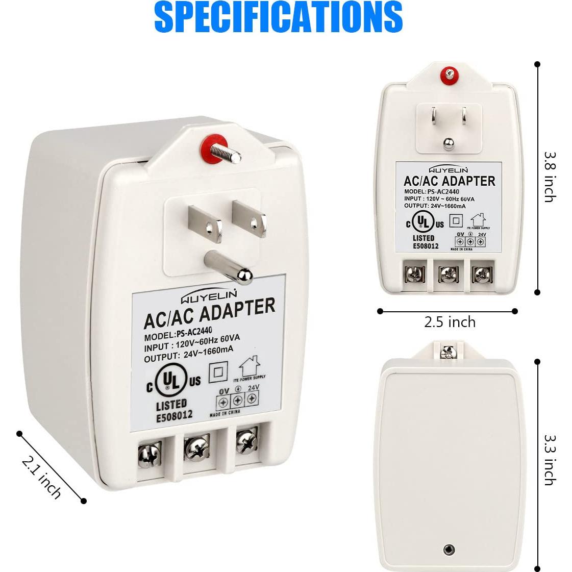Transformador 24VAC 40VA WUYELIN para Timbres y Termostatos