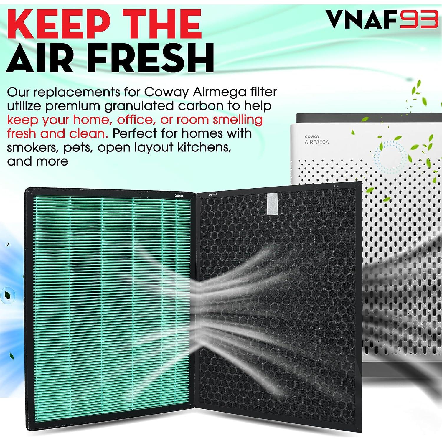 Paquete de 4 Filtros HEPA Verdadero H13 y Carbón Coway Airmega 400