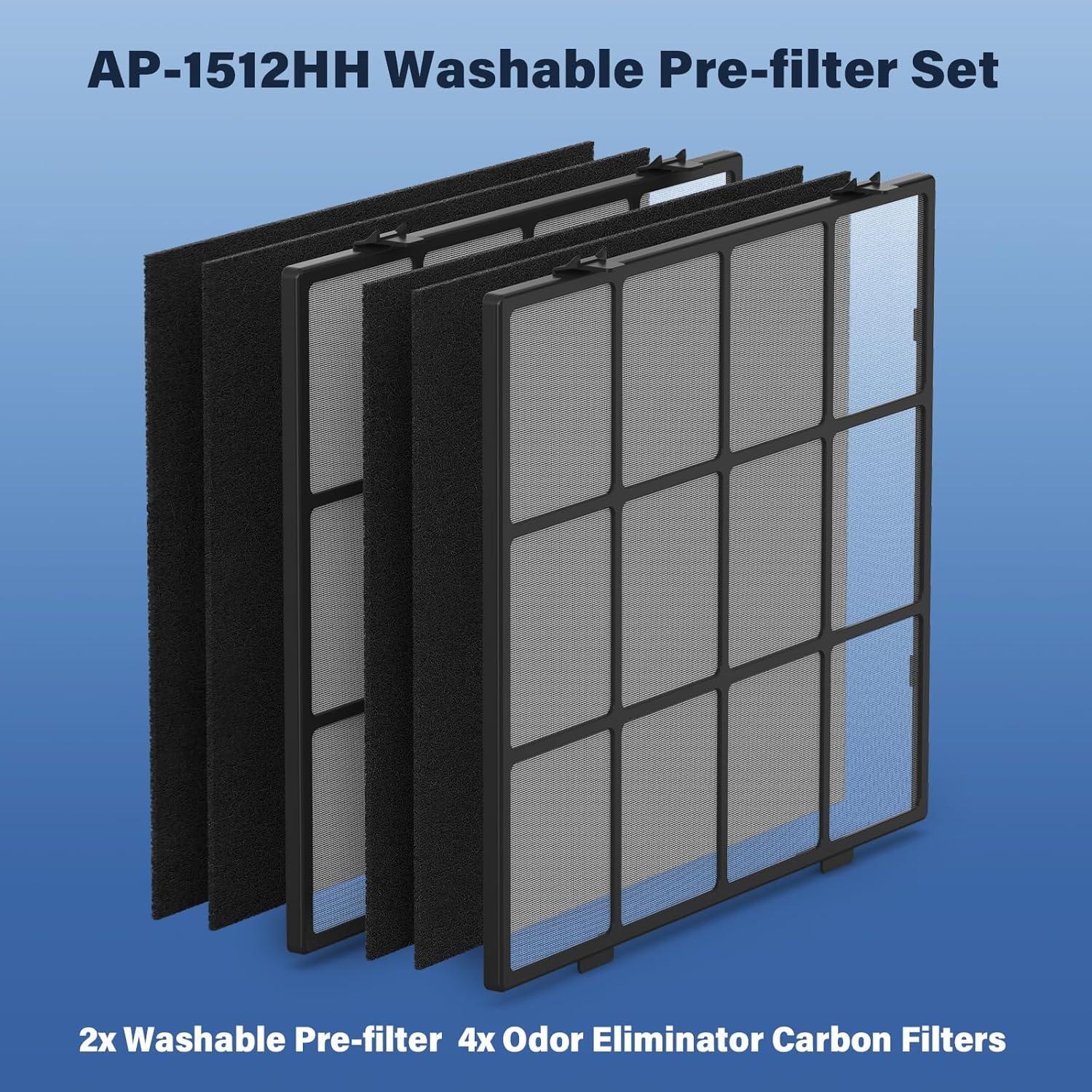 Reemplazo Filtro Lavable Coway AP-1512HH - 2 Prefiltros + 4 Carbón