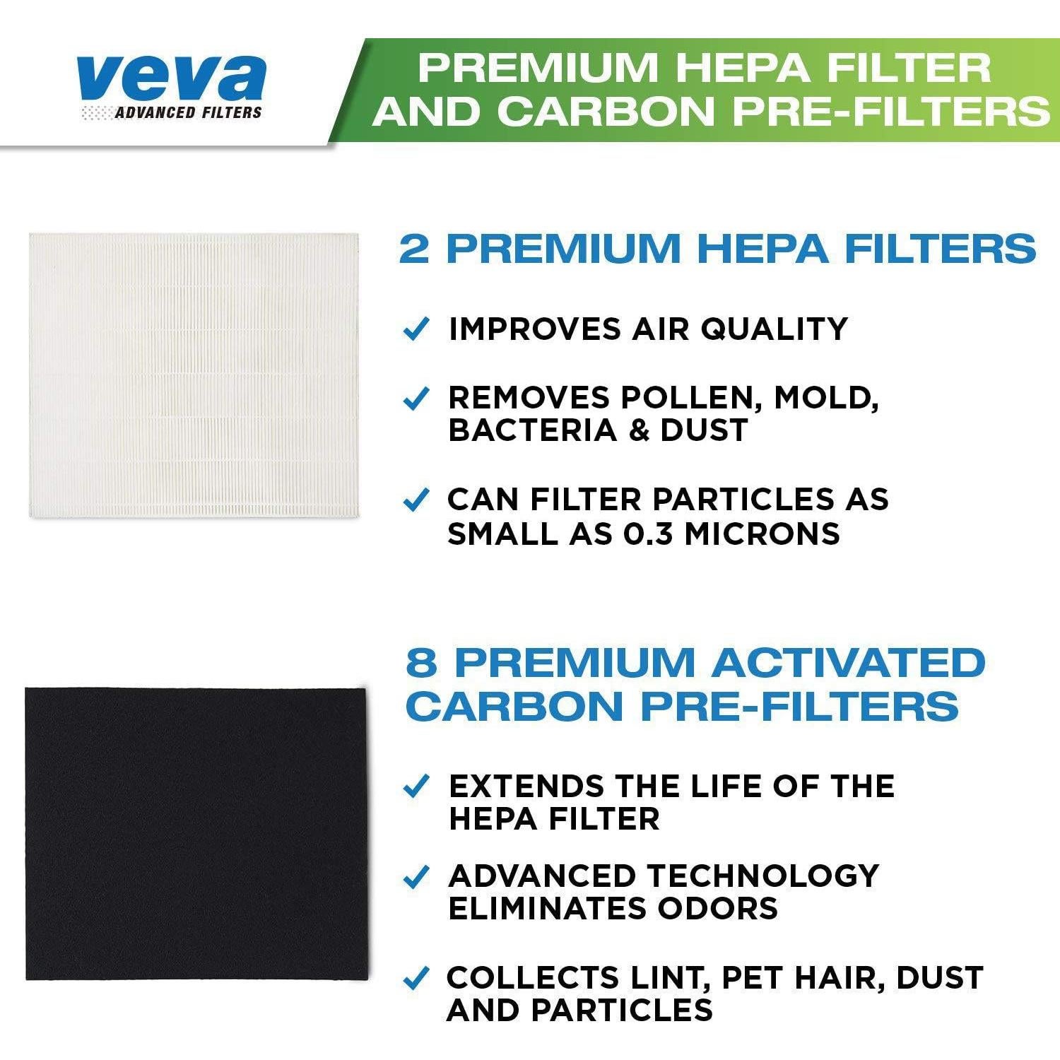 Filtros HEPA VEVA para purificador Coway AP-1512HH - 2 unidades
