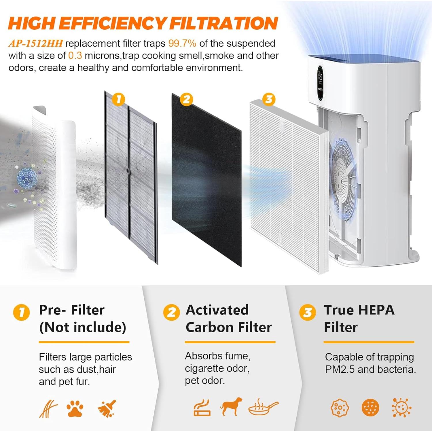 Paquete de 2 Filtros HEPA y 6 de Carbón Blutoget AP-1512HH