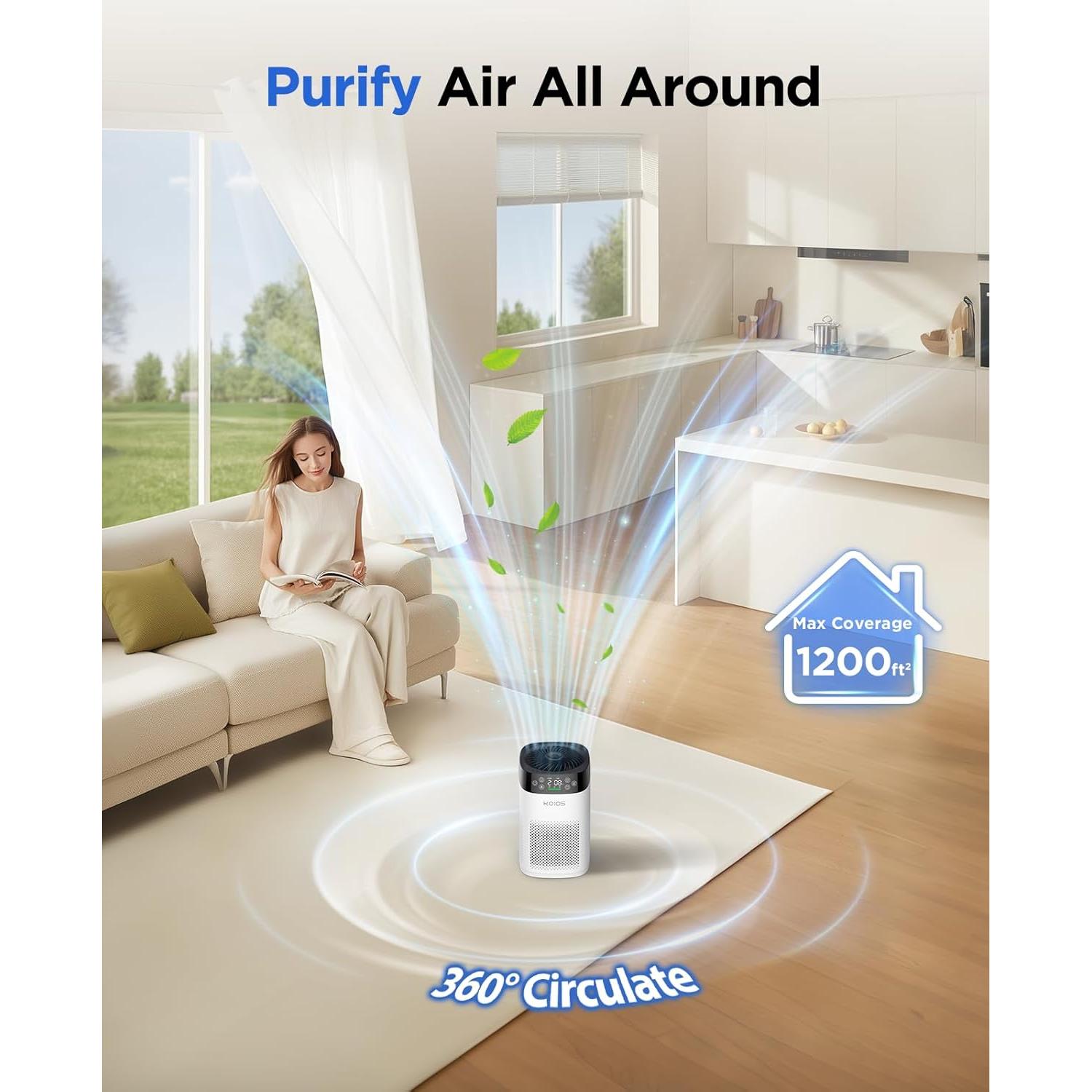 Purificador de Aire KOIOS BK08 HEPA H13 para Habitaciones Grandes