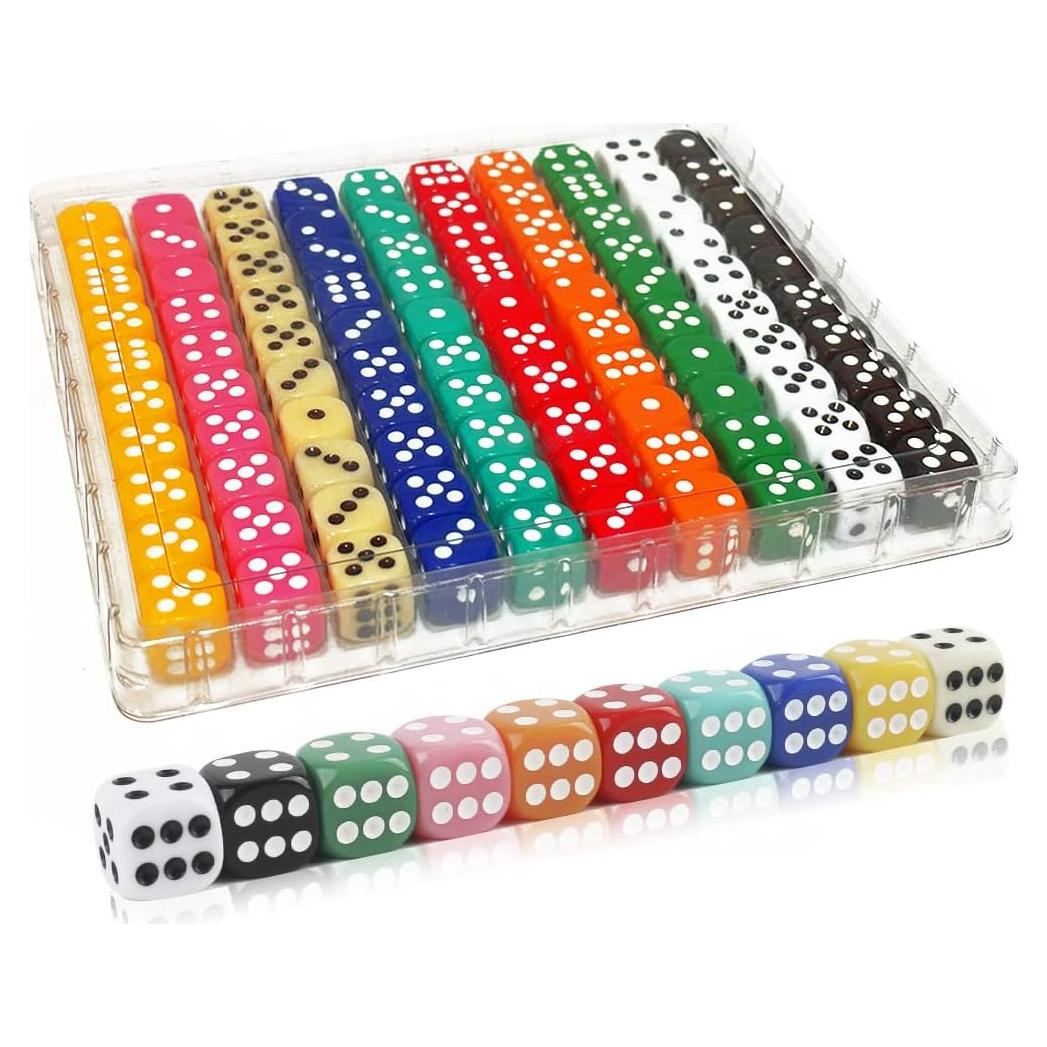 100 Dados de Colores 16mm SLSESIN con Caja Portátil