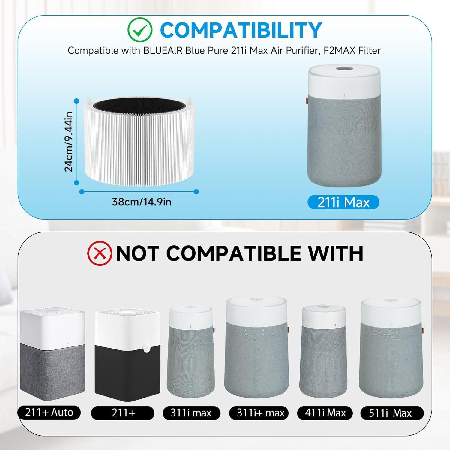Filtro HEPA 3-en-1 Smilyan 211i Max para Purificador Blueair
