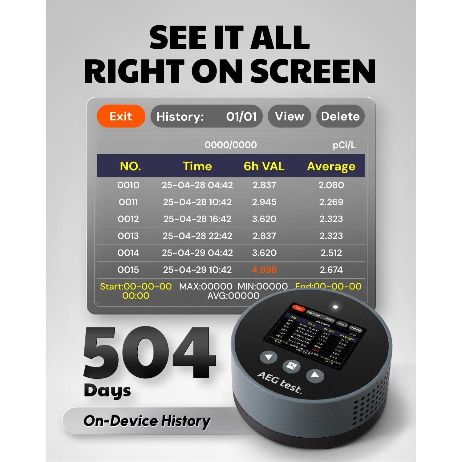 Detector de Radón AEGTEST HOUND-1085 Compacto Recargable