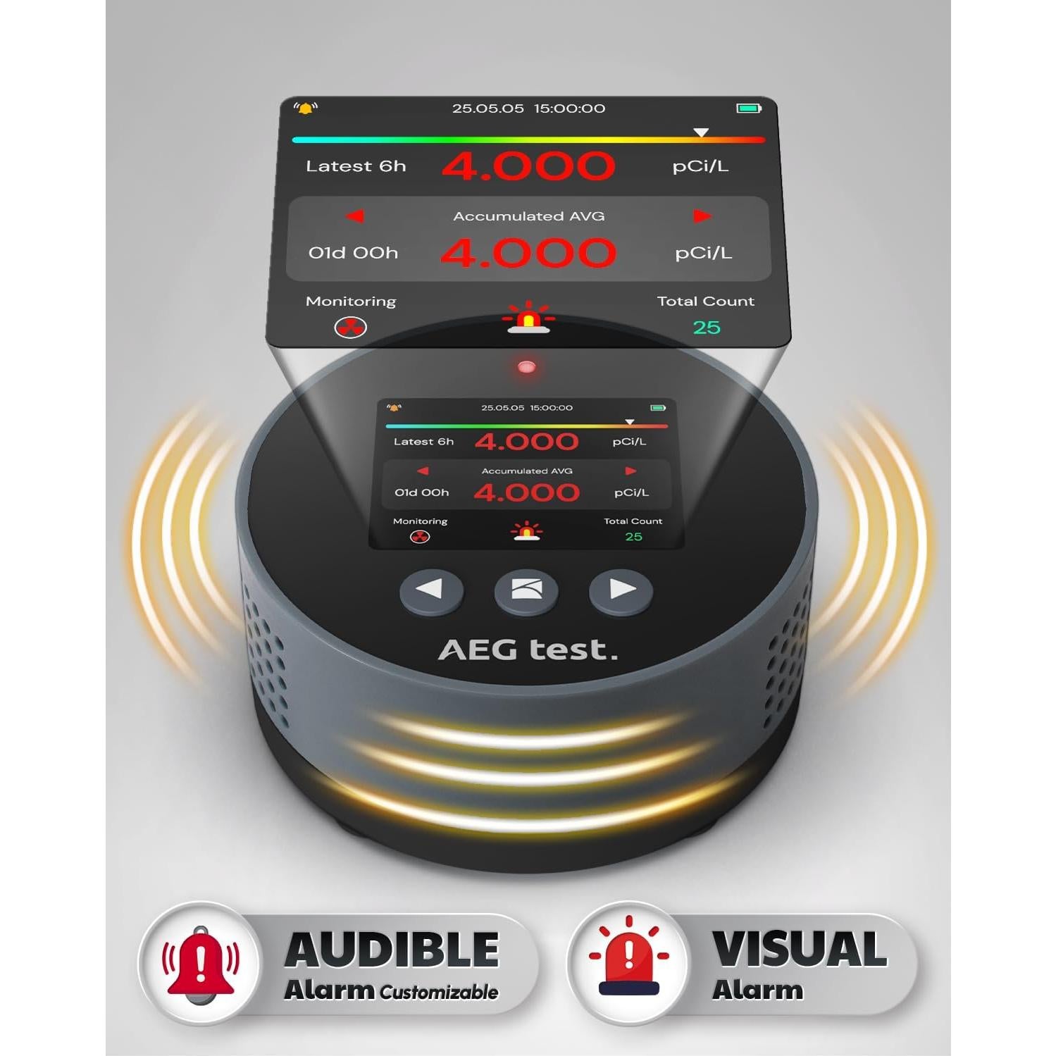 Detector de Radón AEGTEST HOUND-1085 Compacto Recargable